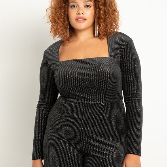 new ELOQUII strong shoulder sparkle stretch velvet jumpsuit 22 - Picture 2 of 2